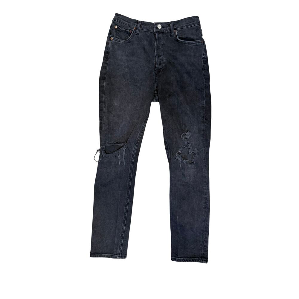 AGOLDE Nico High Rise Slim Jeans 28 | Washed Black | 5-Button Fly | Knee Rip - Picture 3 of 10